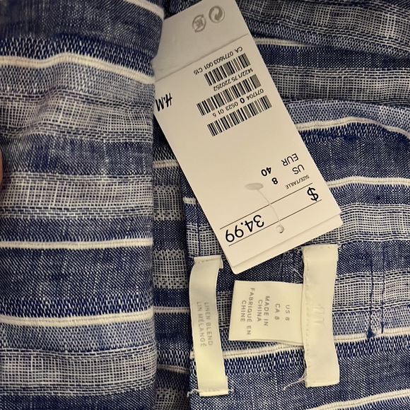 Linen blend blue striped skirt. - Picture 5 of 10